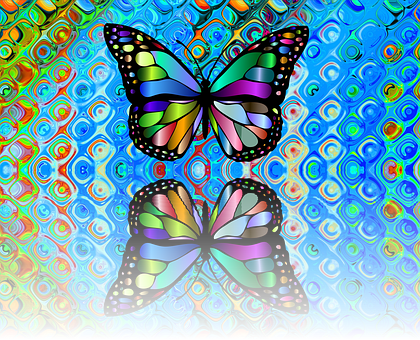 Colorful Butterflieson Psychedelic Background PNG Image