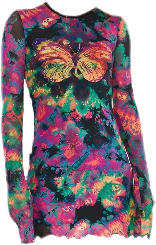 Colorful Butterfly Print Dress PNG Image