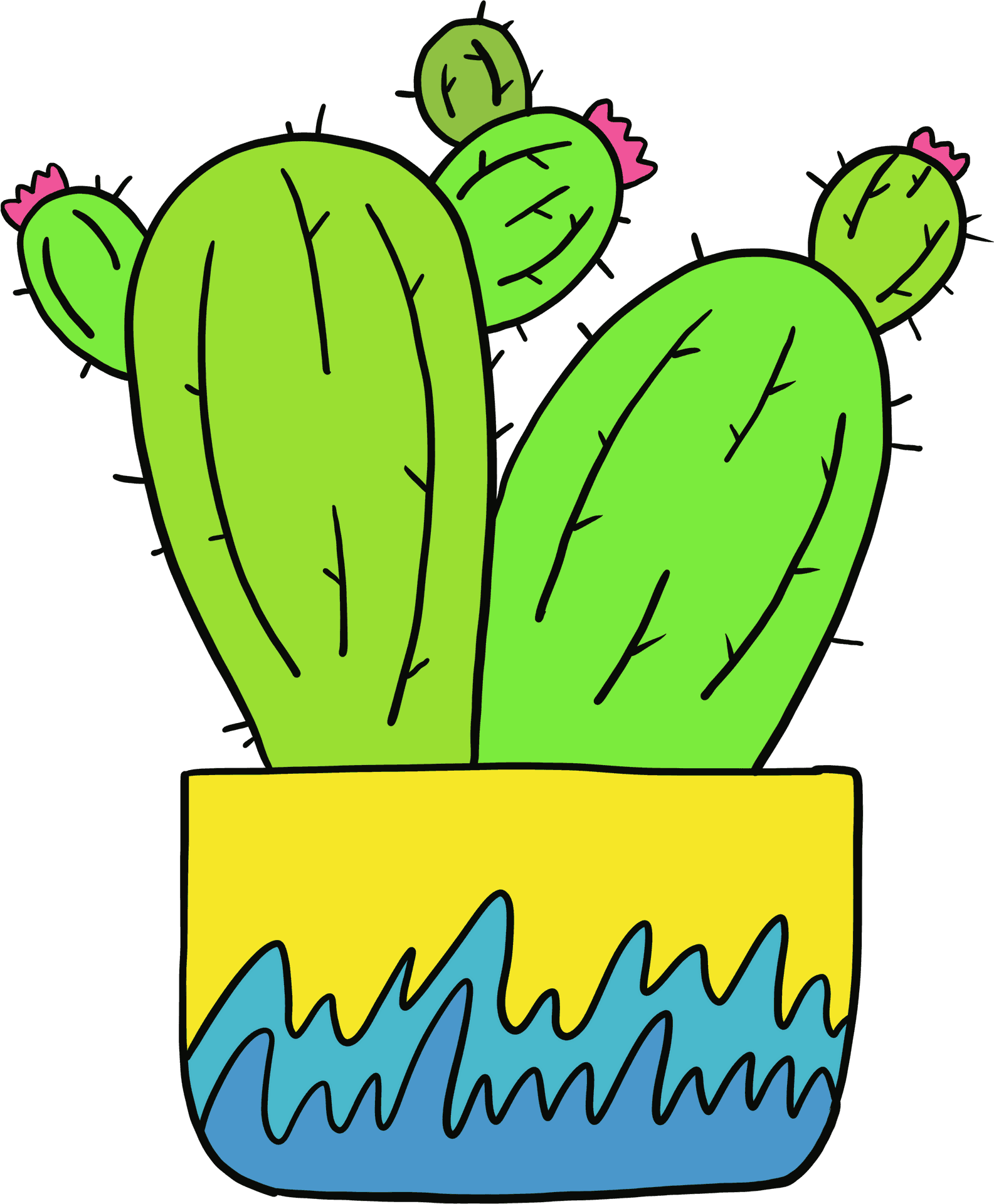 Colorful Cactus Cartoon Illustration PNG Image