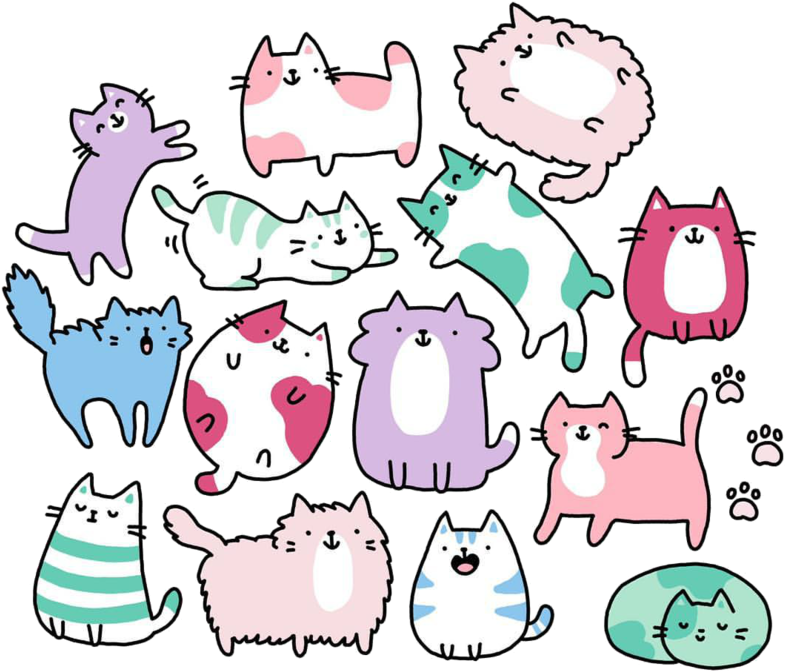 Colorful Cartoon Cats Collection PNG Image