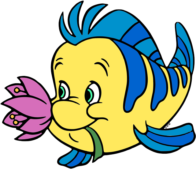 Colorful Cartoon Fish Smelling Flower PNG Image