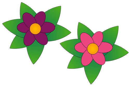 Colorful Cartoon Flowers PNG Image