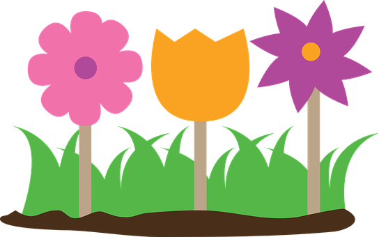 Colorful Cartoon Flowers PNG Image