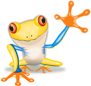 Colorful Cartoon Frog Waving PNG Image