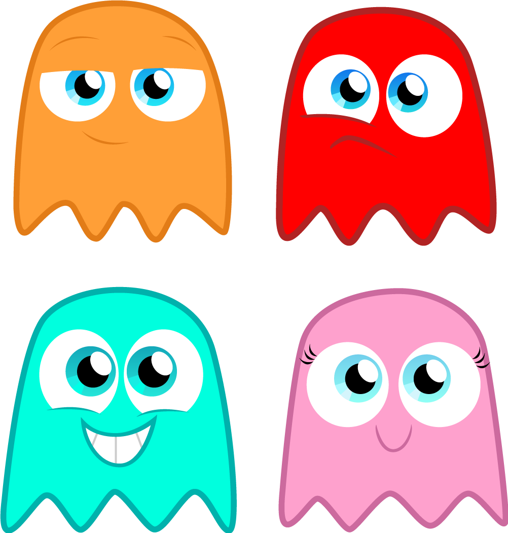 Colorful Cartoon Ghosts PNG Image