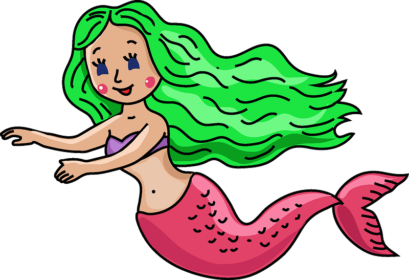 Colorful Cartoon Mermaid Clipart PNG Image