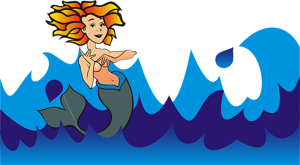 Colorful Cartoon Mermaid Waves PNG Image