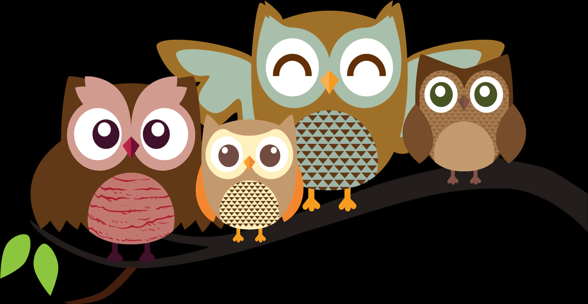 Colorful Cartoon Owlson Branch PNG Image