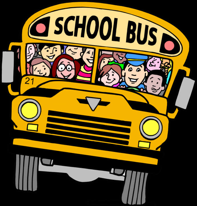 Colorful Cartoon School Bus With Children PNG Image