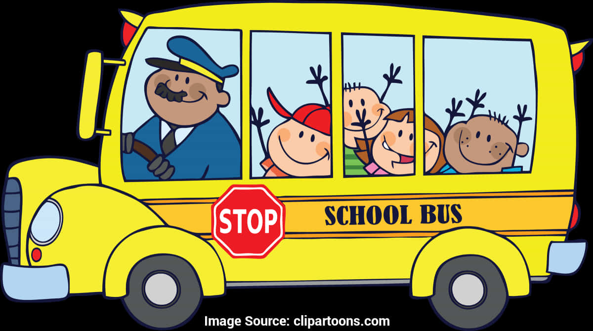 Colorful Cartoon School Buswith Children PNG Image