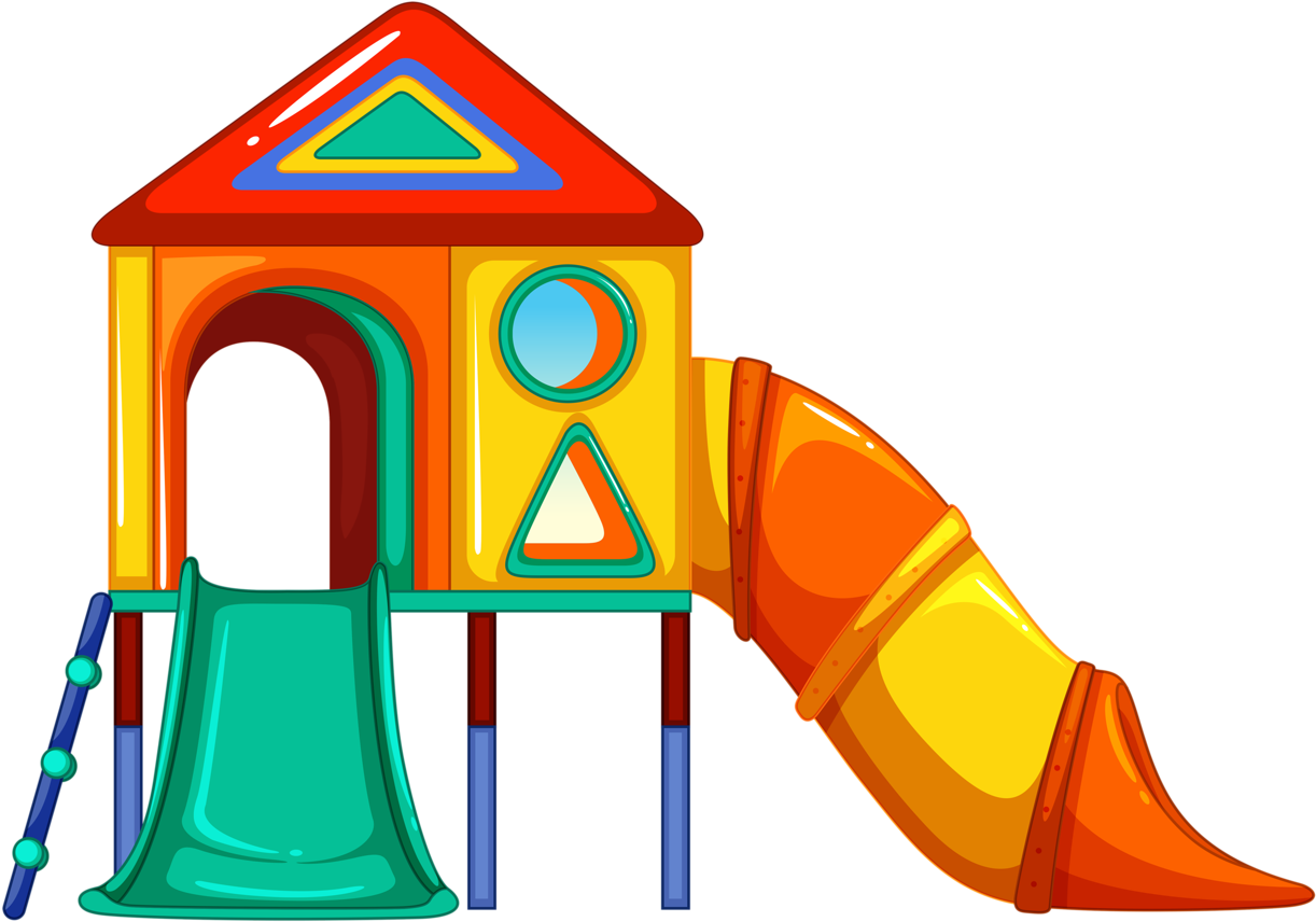 Colorful Childrens Playhouse With Slide PNG Image