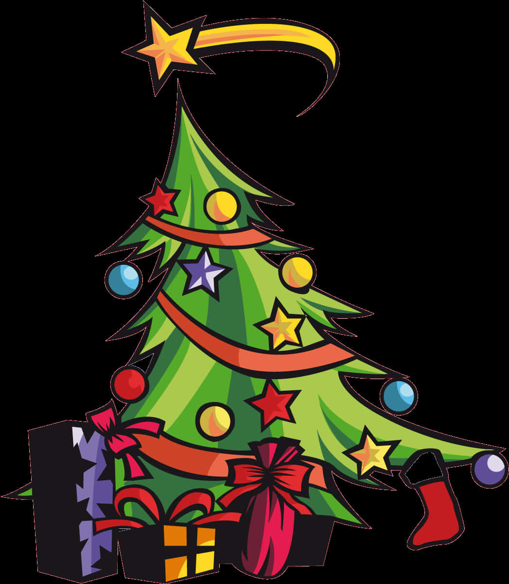 Colorful Christmas Treewith Gifts PNG Image