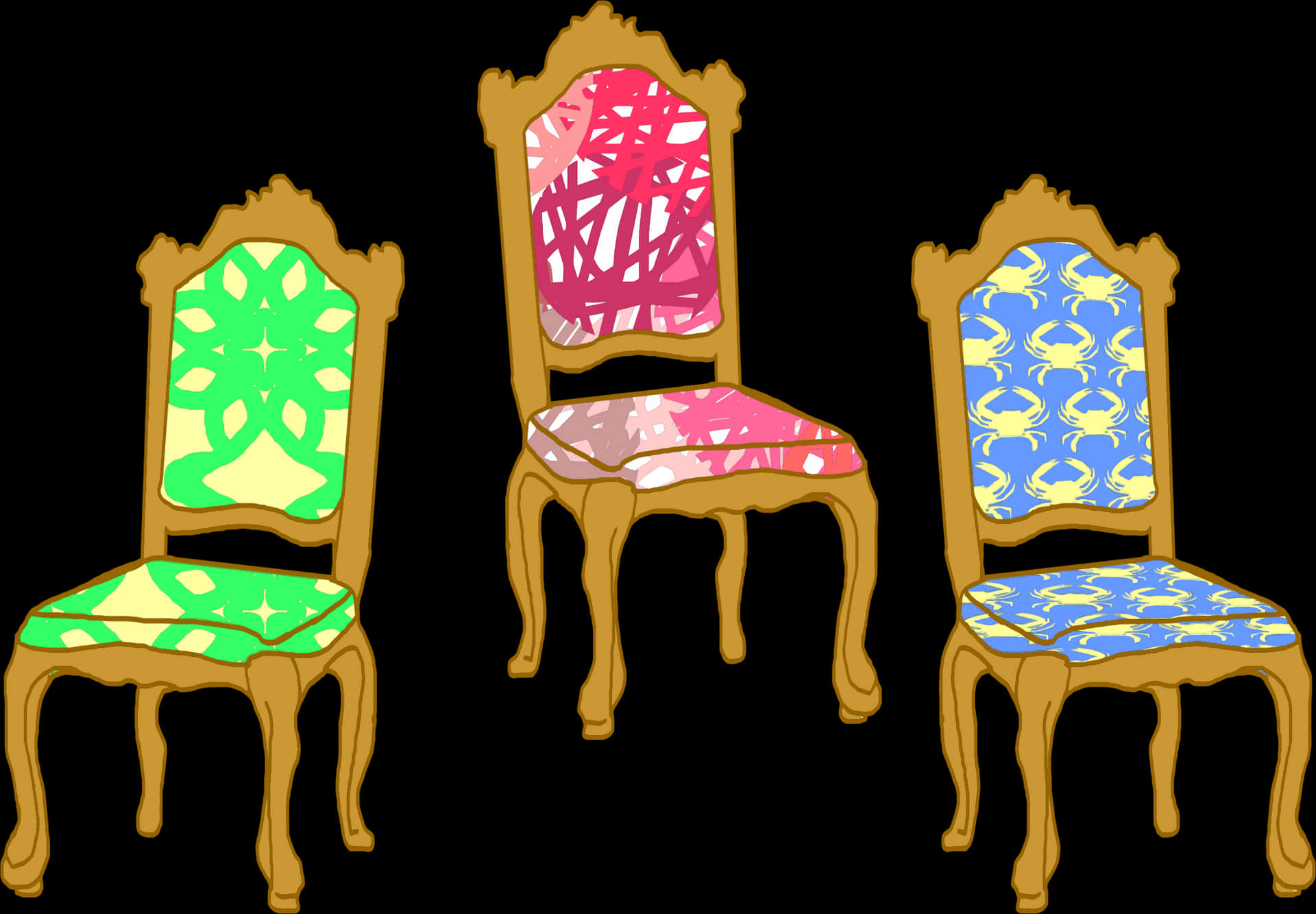 Colorful Classic Chairs Illustration PNG Image