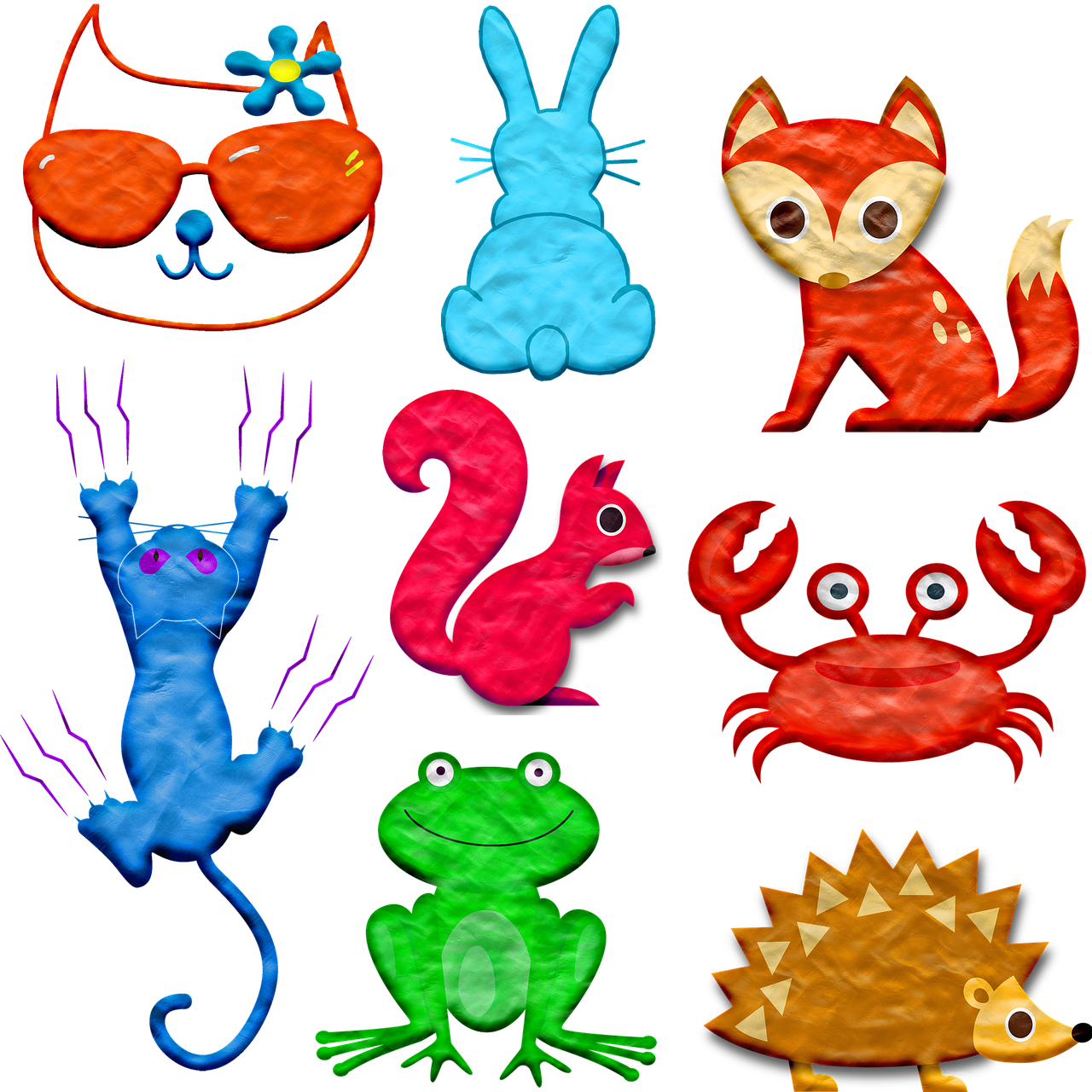 Colorful Clay Animal Collage PNG Image