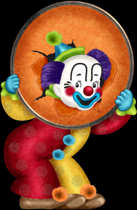 Colorful Clown Peeking Through Circus Hoop PNG Image