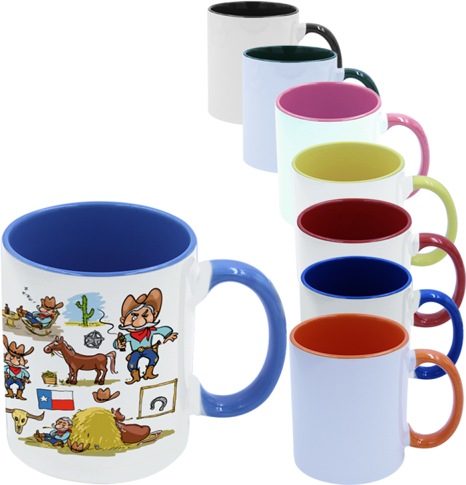 Colorful Coffee Mugs Collection PNG Image