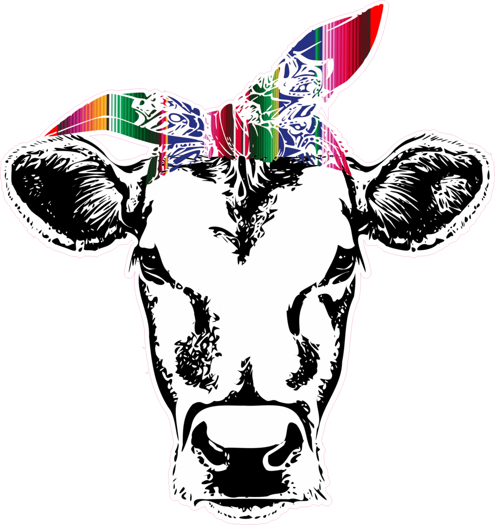 Colorful Cow Head Bandana Graphic PNG Image