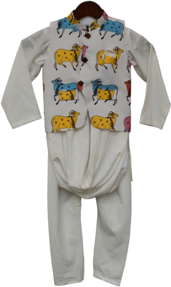 Colorful Cow Print Kurta Pajama Set PNG Image