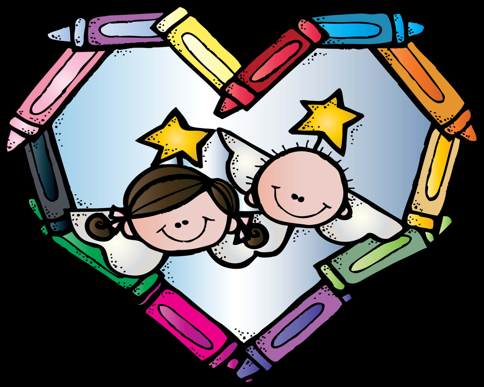 Colorful Crayon Heart Teacher Clipart PNG Image