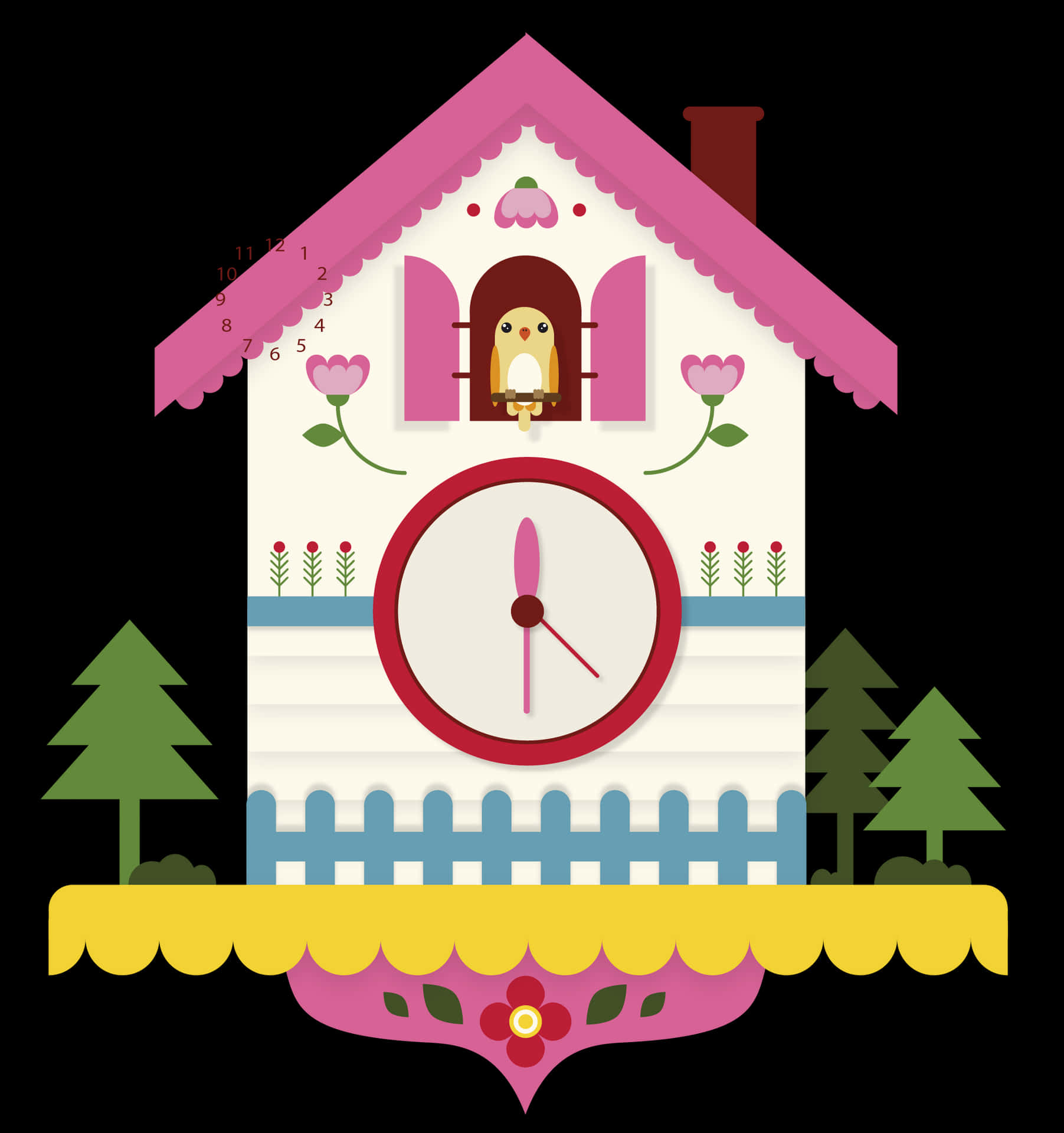 Colorful Cuckoo Clock Illustration PNG Image