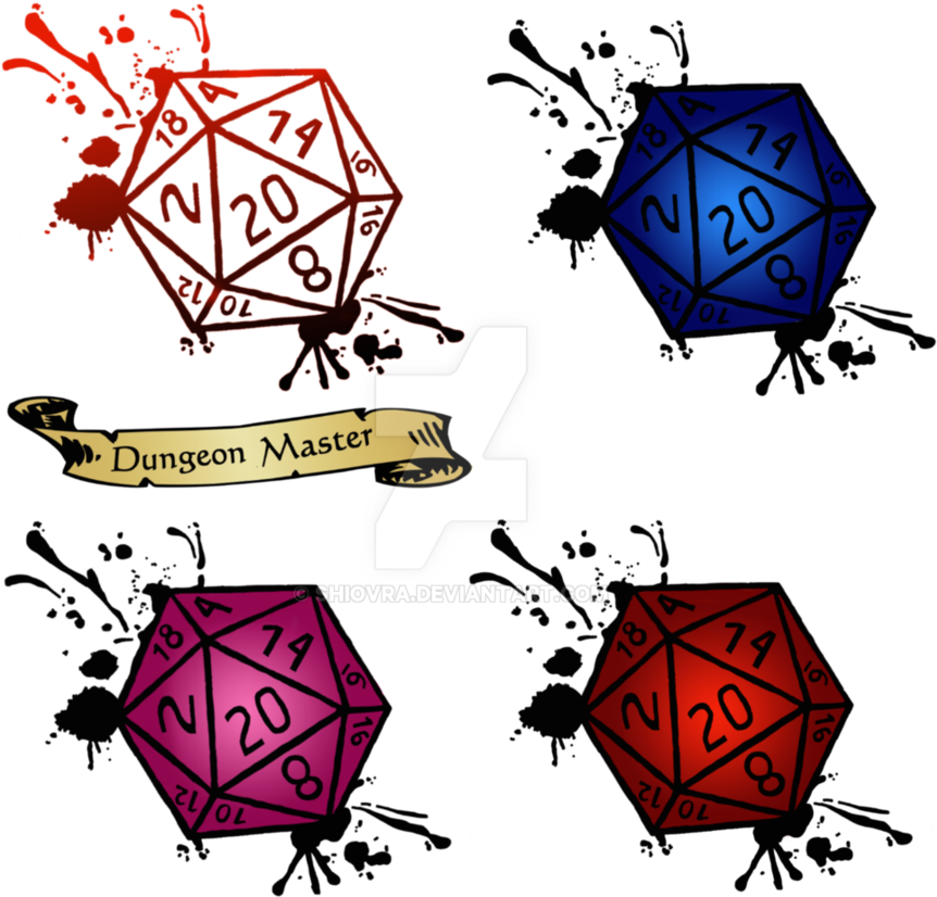 Colorful D20 Diceand Dungeon Master Scroll PNG Image