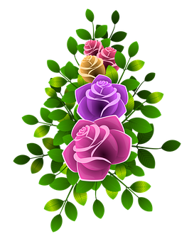 Colorful Digital Roses Black Background PNG Image