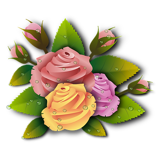 Colorful Digital Roses Vector PNG Image