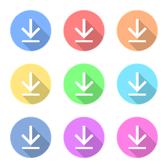 Colorful Download Icons Set PNG Image