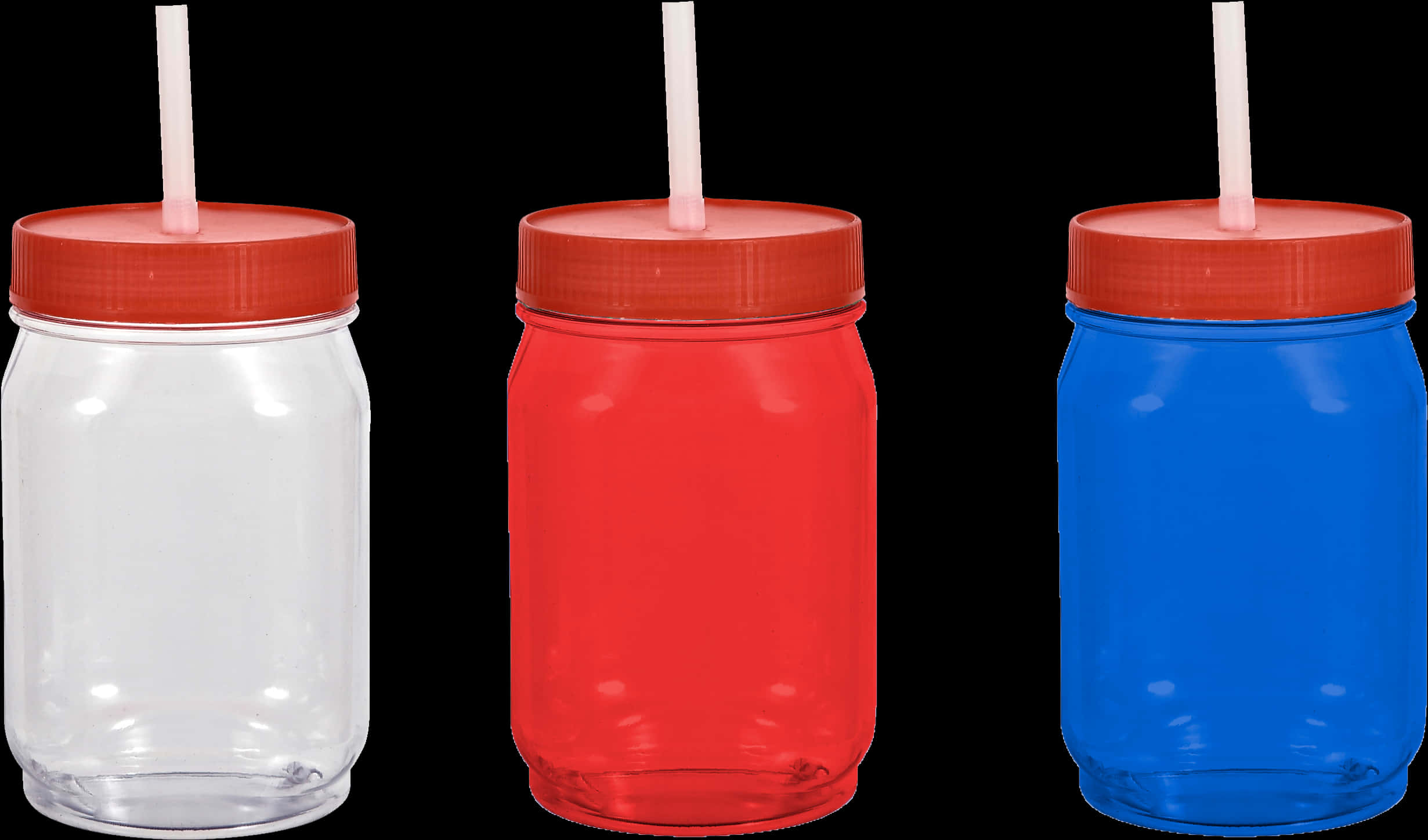 Colorful Drinking Jars With Straws PNG Image