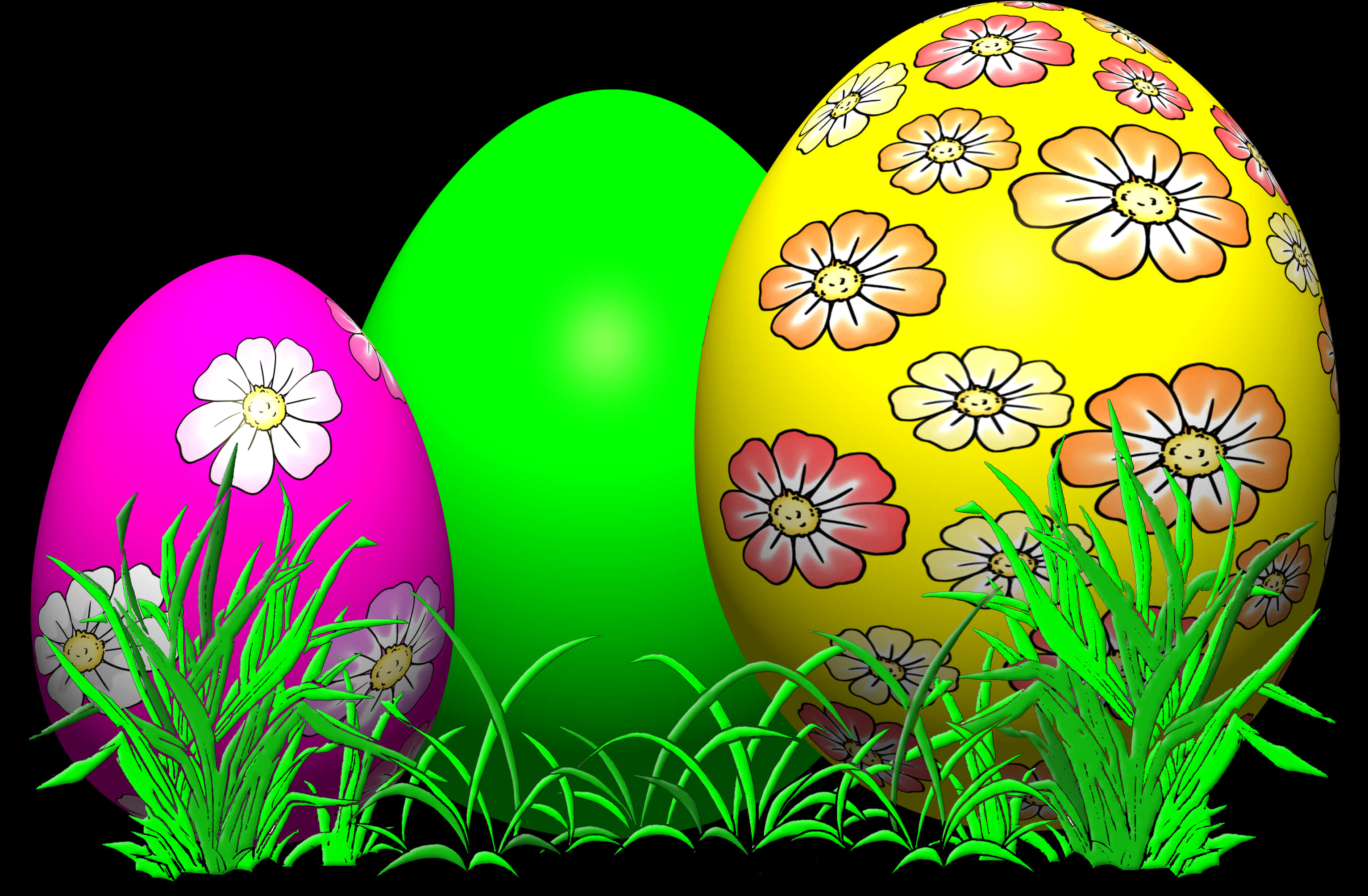 Colorful Easter Eggs Floral Design PNG Image