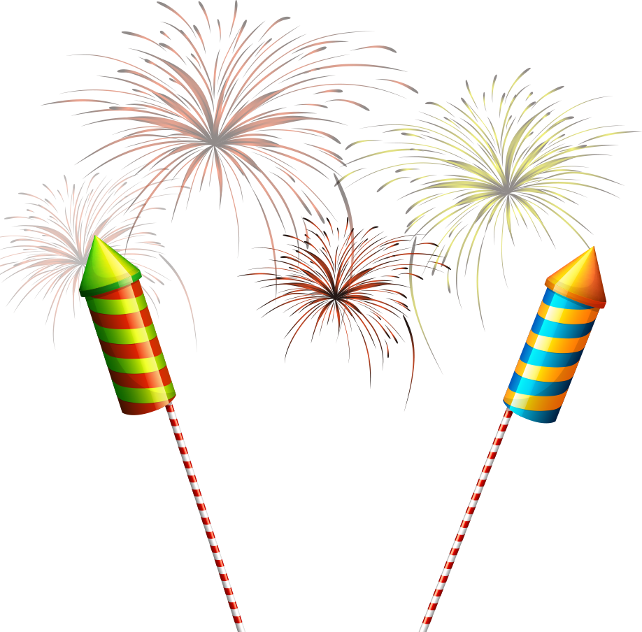 Colorful Fireworksand Rockets Illustration PNG Image