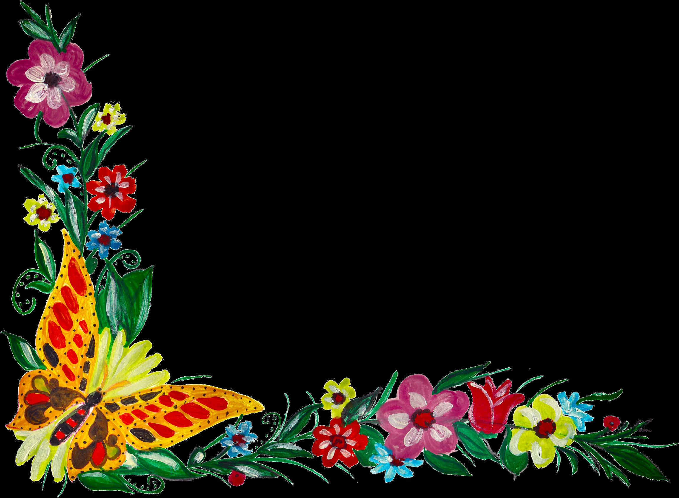 Colorful Floral Borderwith Butterfly PNG Image