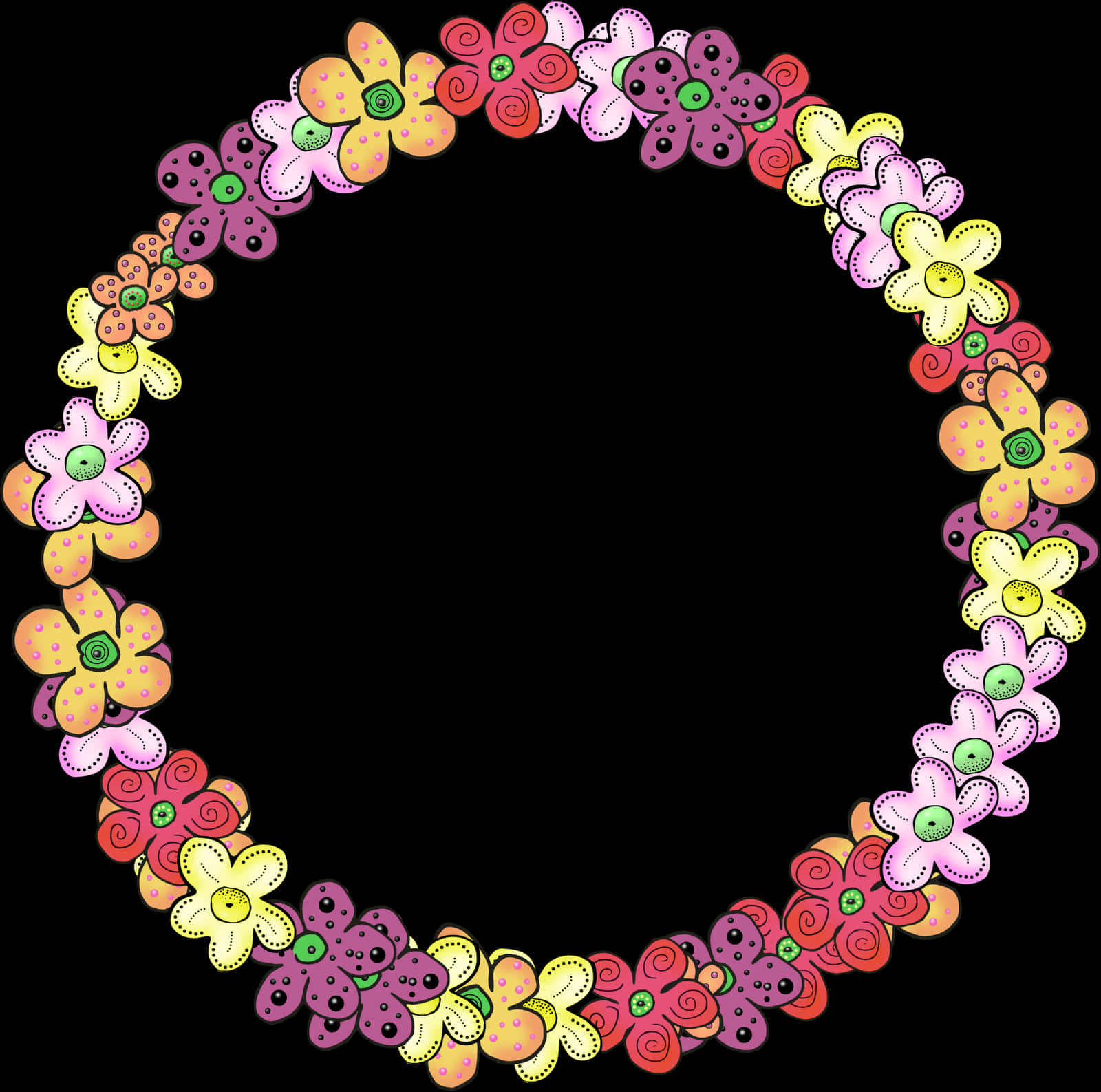 Colorful Floral Circle Frame PNG Image