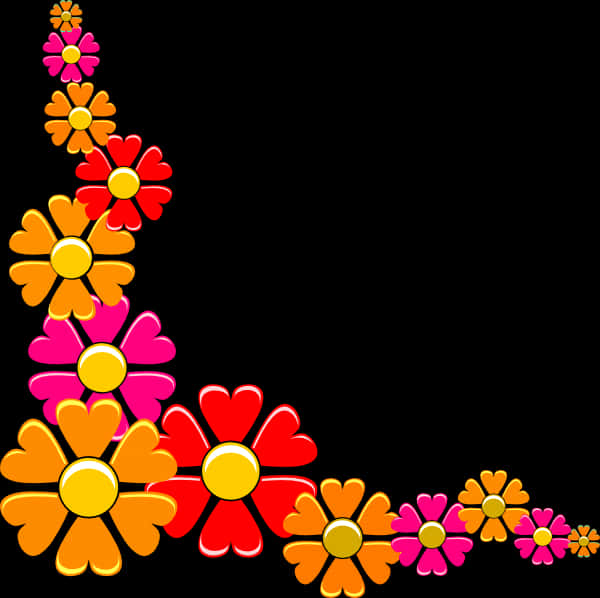 Colorful Floral Corner Design PNG Image