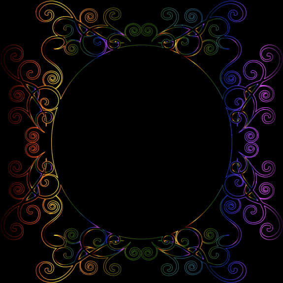 Colorful Floral Golden Border Design PNG Image