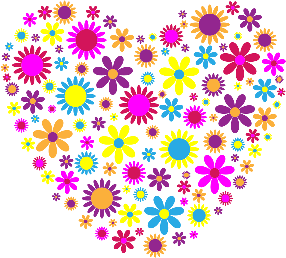 Colorful Floral Heart Illustration PNG Image