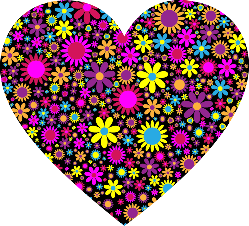 Colorful Floral Heart Pattern PNG Image