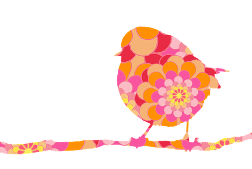 Colorful Floral Silhouette Bird PNG Image