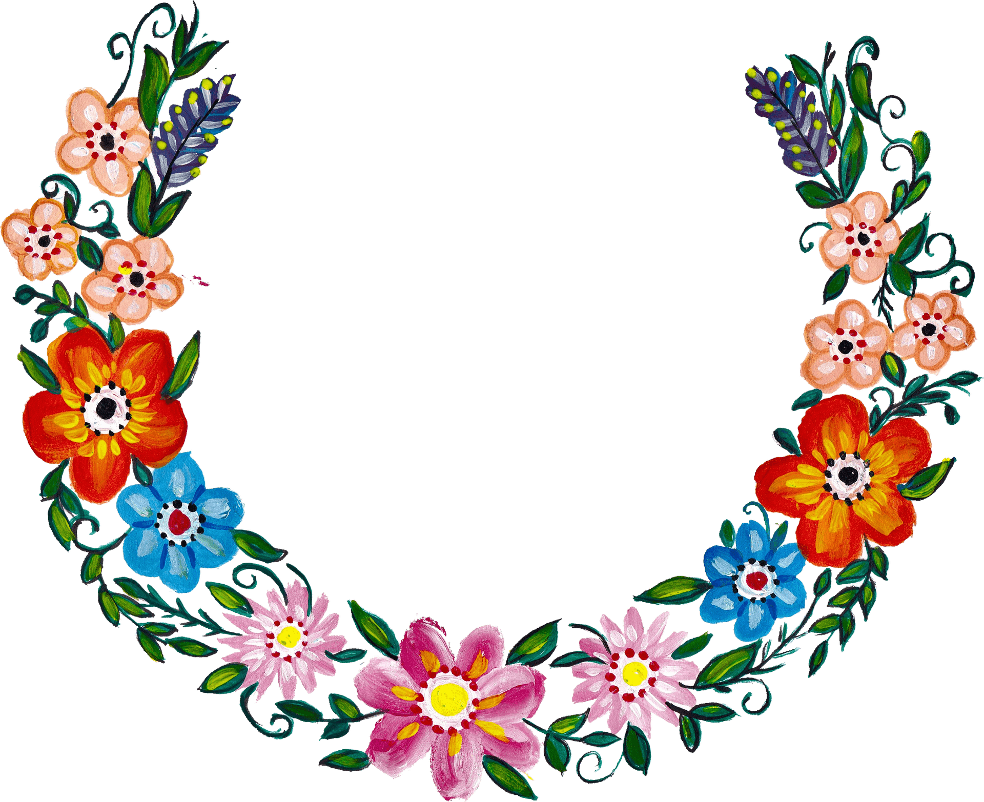 Colorful Floral Wreath Artwork PNG Image