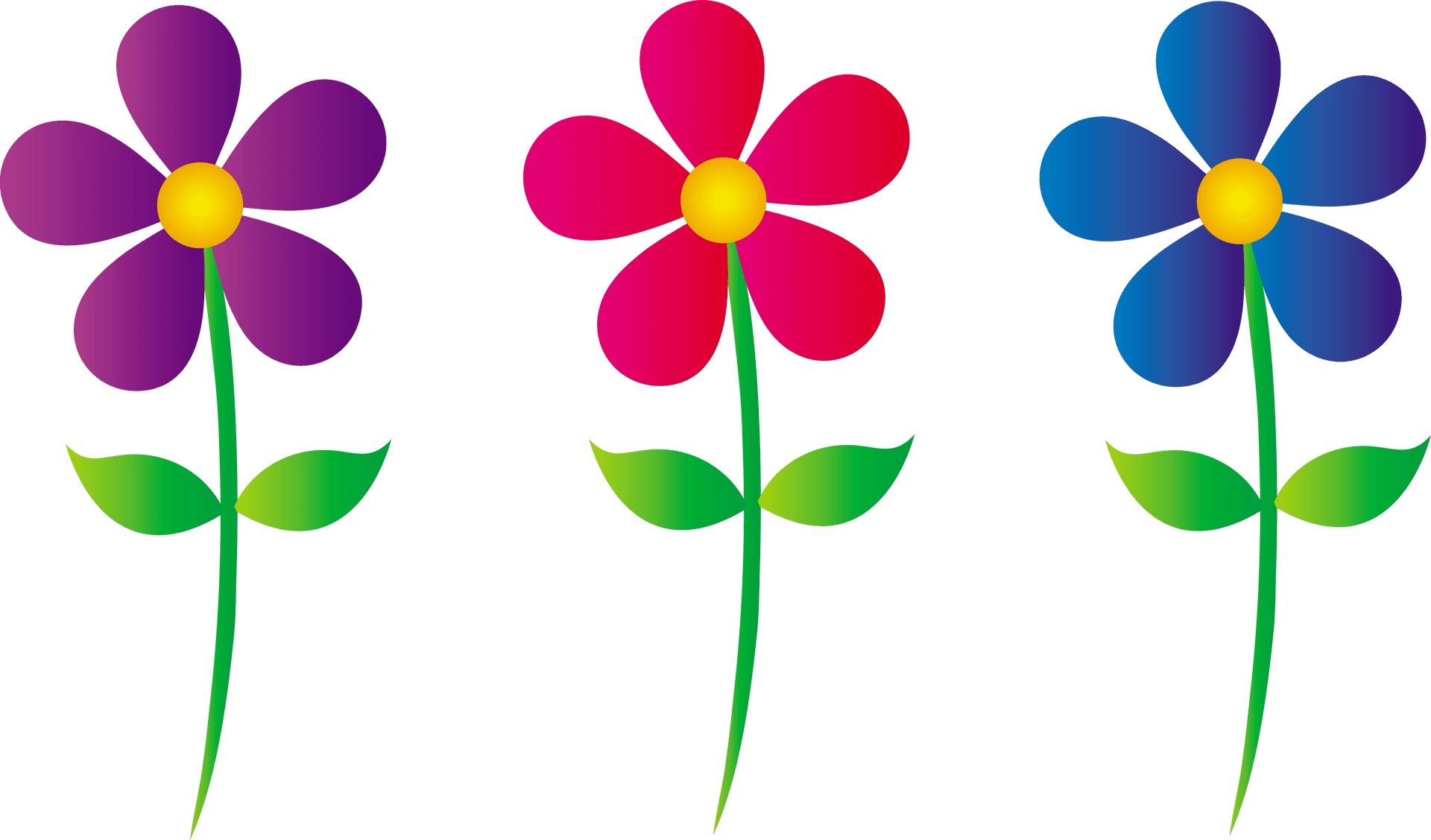 Colorful Flower Clipart Trio PNG Image