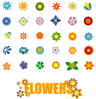 Colorful Flower Icons Collection PNG Image