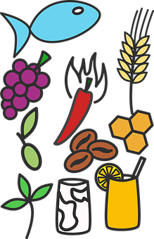 Colorful Foodand Drink Icons PNG Image