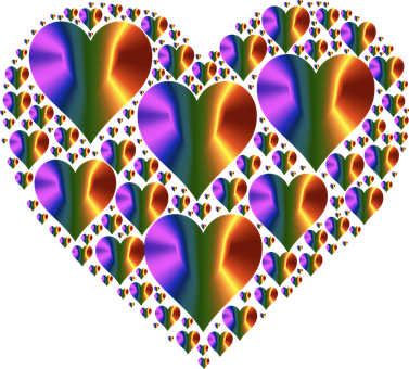 Colorful Fractal Hearts Pattern PNG Image