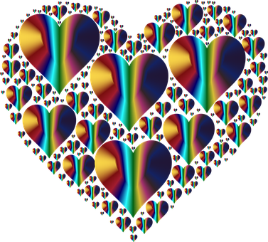 Colorful Fractal Hearts Pattern PNG Image