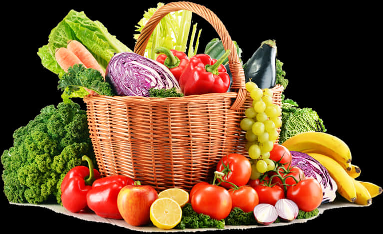 Colorful Fresh Fruitsand Vegetables Basket PNG Image