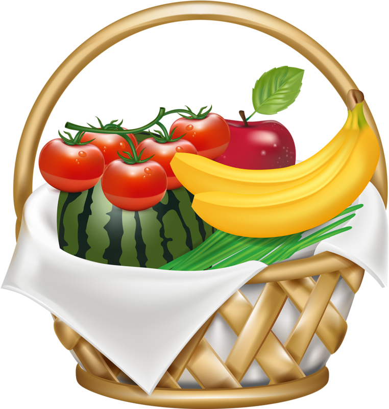 Colorful Fruit Basket Illustration PNG Image