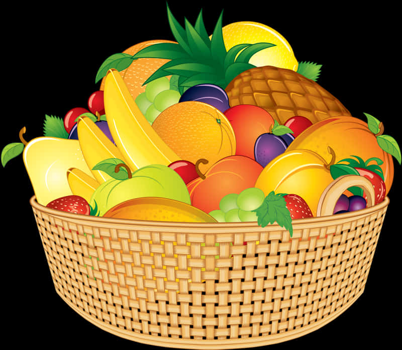 Colorful Fruit Basket Illustration PNG Image