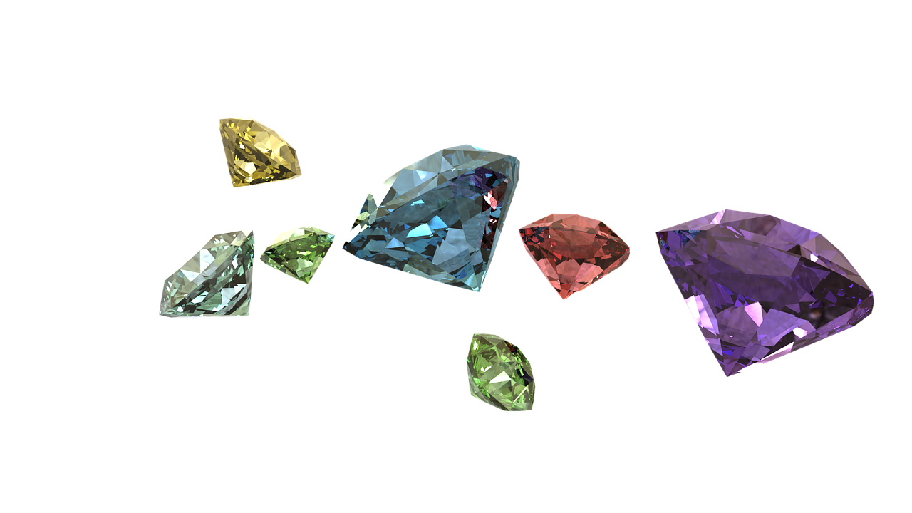 Colorful Gemstones Floating Transparent Background PNG Image