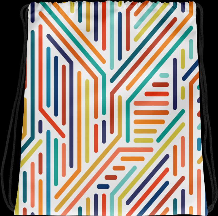 Colorful Geometric Lines Drawstring Bag PNG Image