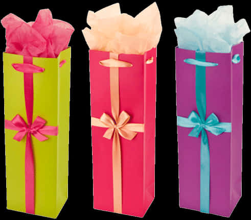 Colorful Gift Bags With Tissue Paper PNG Image